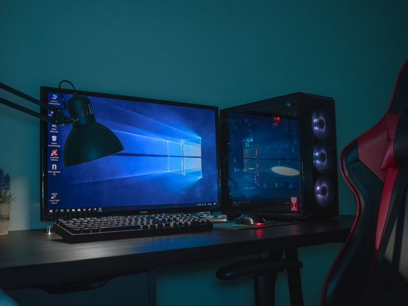 Rows of high-end gaming PCs with mechanical keyboards